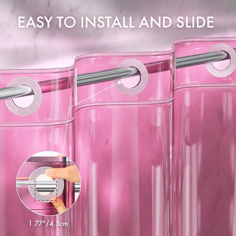 AmazerBath No Hook Shower Curtain and Liner 3-in-1, 8G Luxury Heavy Duty Clear Hot Pink No Hook Shower Curtain Liner, 72x75 Cute EVA Bathroom Weighted Plastic Shower Curtain with 3 Heavyweight Stones - Image 2